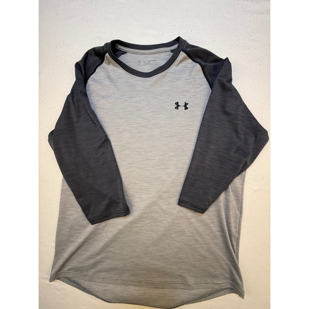 Under Armour Shirt Mens M Grey Raglan 3/4 Sleeve Tech Tee Athletic Training 668